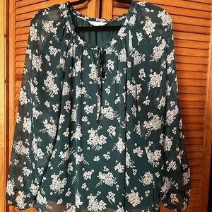 LC Lauren Conrad Dark Green Floral Blouse